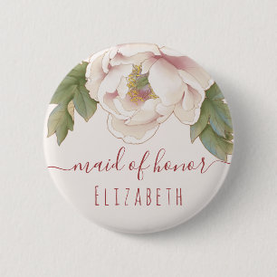 Elegante Rosa Pink Peony Floral Trauzeugin Button