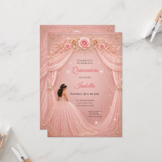 Elegante rosa Prinzessin Quinceañera Einladung