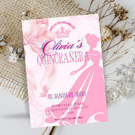 Elegante rosa Prinzessin Quinceañera-Einladung