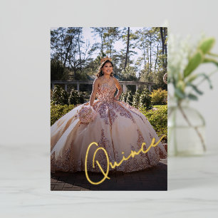 Elegante rosa Prinzessin Quinceañera-Fotoeinladung Folieneinladung