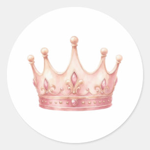 Elegante rosa Prinzessinnen-Kronen-Aquarell-Klassi Runder Aufkleber