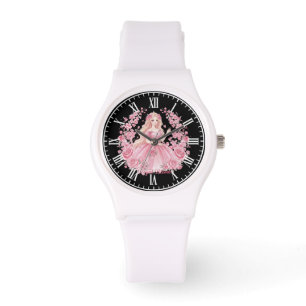 Elegante rosa Prinzessinnen-Puppe Kirschblüten Dam Armbanduhr