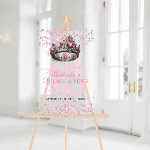 Elegante rosa Prinzessinnenkrone Quinceanera Willk Acrylschild