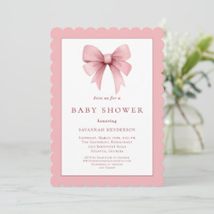 Elegante Rosa Ribbon Bow Babydusche Einladung