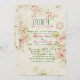 elegante rosa Rosa Bläserne Vintage Hochzeit einla Einladung