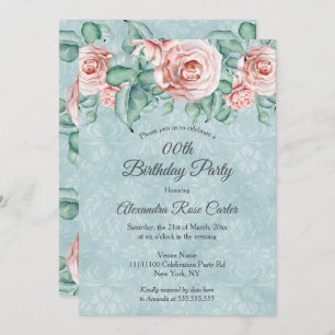 Elegante Rosa Rosa Blütenblume Geburtstagsparty Einladung