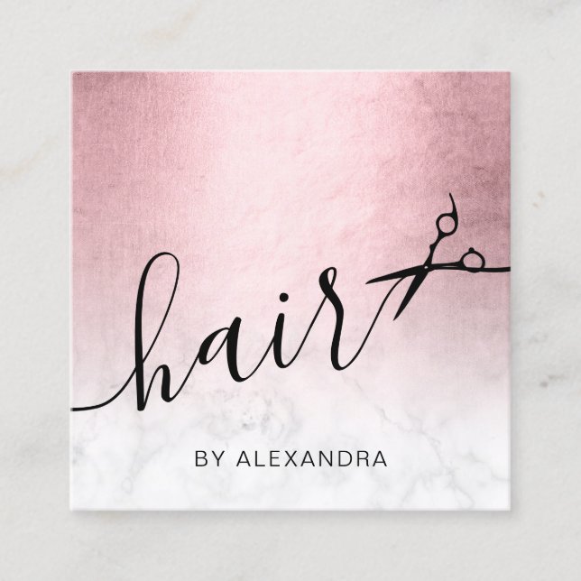 Elegante Rosa-Rosa-Goldmarschenschere Quadratische Visitenkarte (Vorderseite)