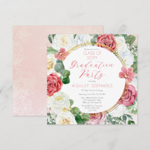 Elegante rosa rosa   Goldrahmen-Abschlussfeier Einladung