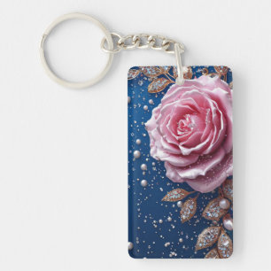 Elegante rosa rosa mit Perlen und Kristallen Schlüsselanhänger
