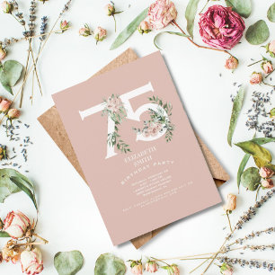 Elegante rosa rosa zum 75. Geburtstag Blush Geburt Einladung
