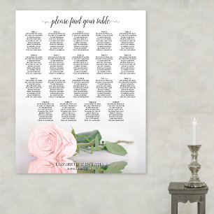 Elegante Rosa Rose 19 Tabelle Hochzeitsdiagramm Poster