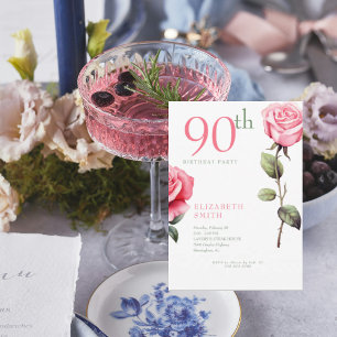Elegante Rosa Rose 90. Geburtstagsparty III Einladung