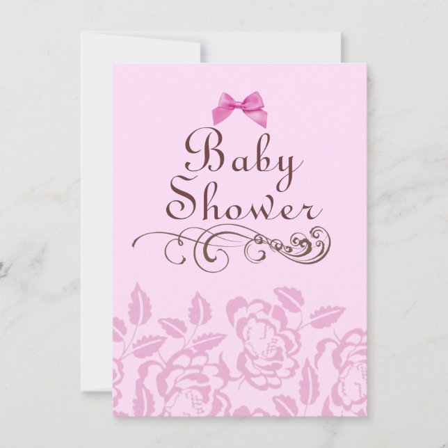 Elegante Rosa Rose Baby Dusche Einladung (Vorderseite)
