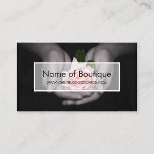 Elegante rosa Rose Blume in der Hand Boutique Visitenkarte