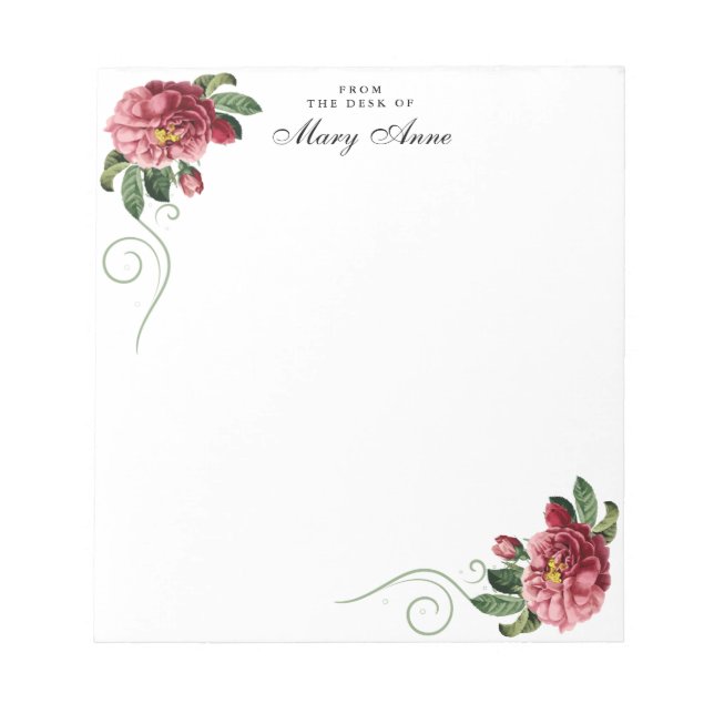 Elegante Rosa Rose Blume Personalisiert Notizblock (Vorderseite)