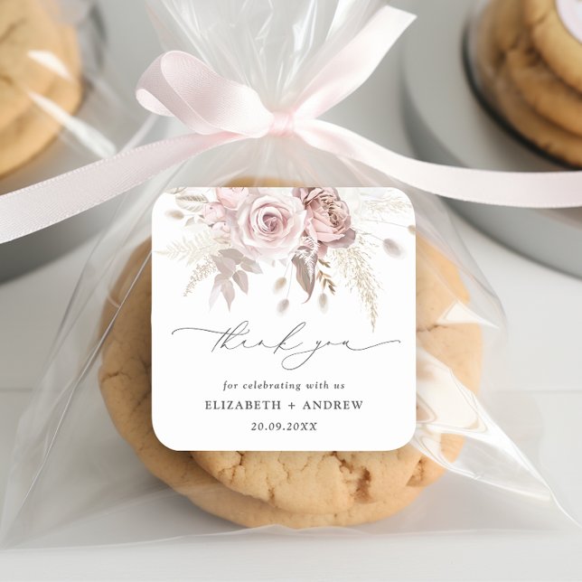 Elegante Rosa Rose Blumenzwiebeln Quadratischer Aufkleber (Von Creator hochgeladen)