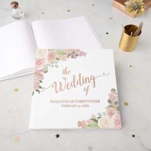 Elegante Rosa Rose & Blüten Hochzeit Gästebuch