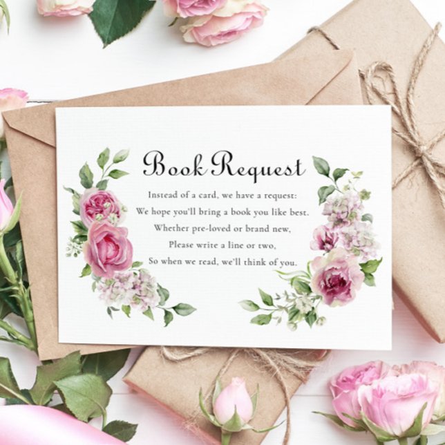 Elegante Rosa Rose Book Request Baby Shower RSVP Karte (Von Creator hochgeladen)