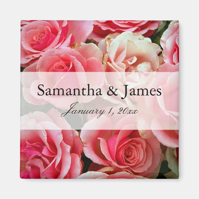 Elegante Rosa Rose Bouquet Personalisierte Hochzei Magnet (Vorne)