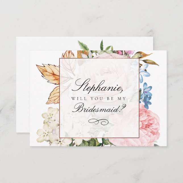 Elegante Rosa Rose Bridesmaid Card Einladung (Vorne/Hinten)