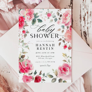 Elegante Rosa Rose Floral Girl Babydusche Einladung