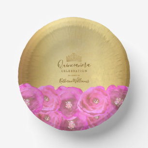 Elegante rosa Rose Florale goldene Krone Quinceañe Pappteller