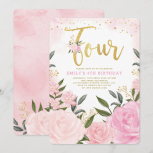 Elegante Rosa Rose Girl 4. Geburtstag Einladung
