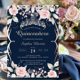 Elegante Rosa Rose Gold Quinceanera Folieneinladung