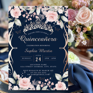 Elegante Rosa Rose Gold Quinceanera Folieneinladung