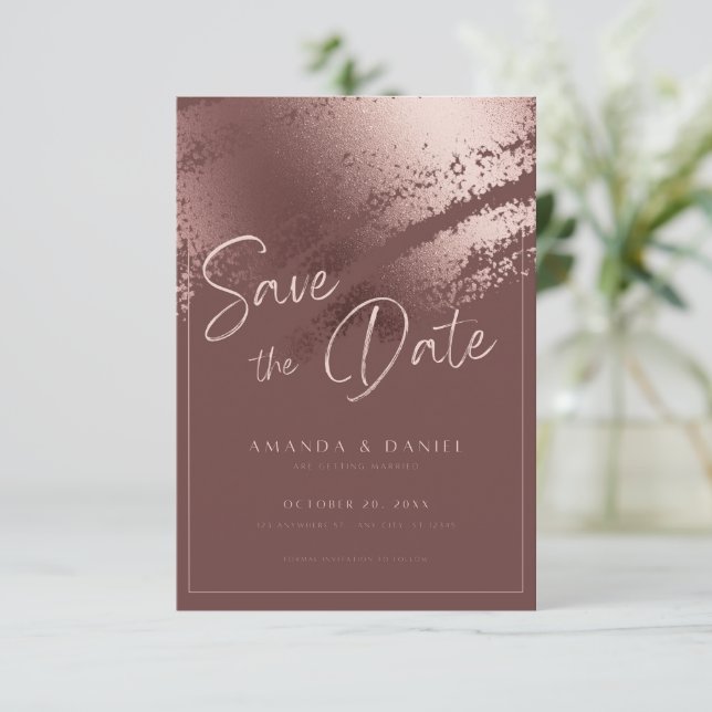 Elegante Rosa Rose Gold Save the Date Karte (Stehend Vorderseite)