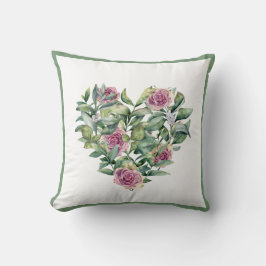 Elegante Rosa Rose Grünes Kraut Kissen