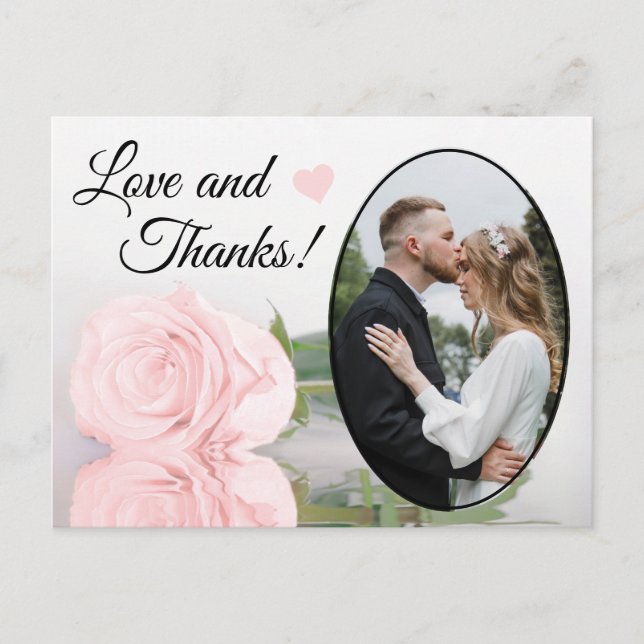 Elegante Rosa Rose Hochzeit Liebe & Dank Postkarte (Vorderseite)
