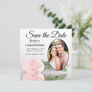 Elegante Rosa Rose mit Oval Foto Hochzeit Save The Date
