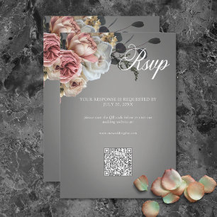 Elegante, rosa Rose mit weißer Blüte Gray Wedding  RSVP Karte
