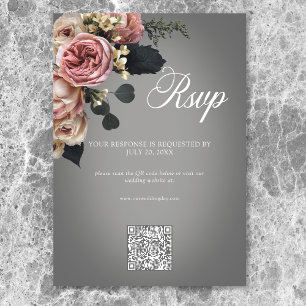 Elegante, rosa Rose mit weißer Blüte Gray Wedding  RSVP Karte