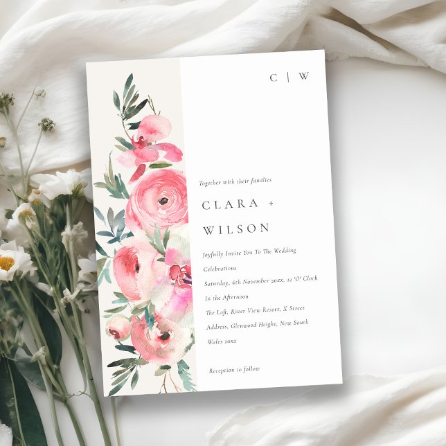 Elegante Rosa Rose Orchid Hochzeit der Wasserfarbe Einladung (Von Creator hochgeladen)