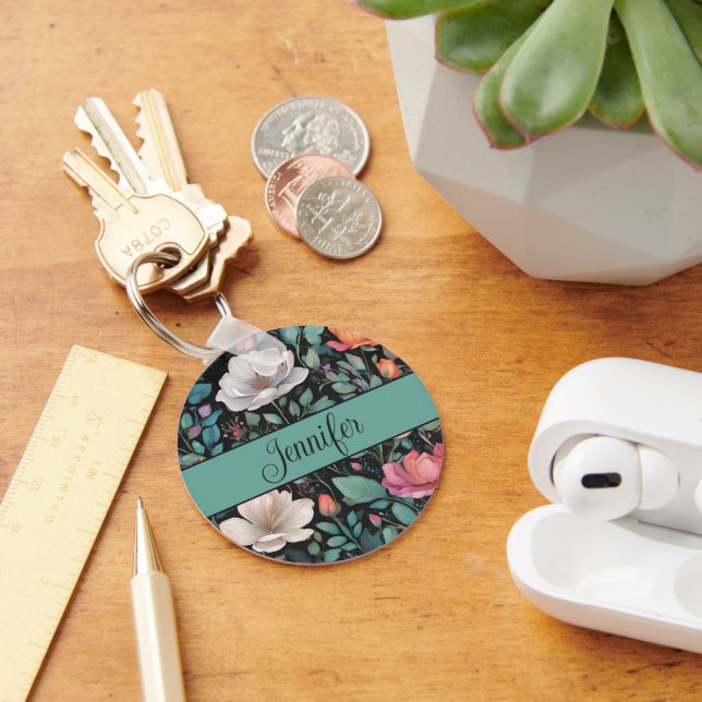 Elegante Rosa Rose Personalisiert Schlüsselanhänger (Schreibtisch)