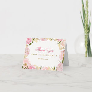 Elegante Rosa Rose Quinceanera Danke Karte
