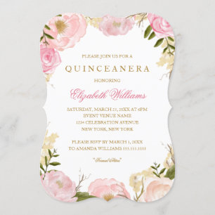 Elegante Rosa Rose Quinceanera Einladung