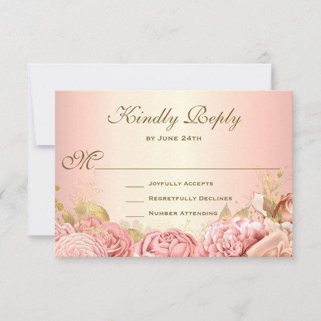 Elegante Rosa Rose RSVP Karte (Vorderseite)