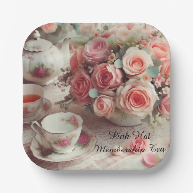 Elegante rosa Rose Tea Party Papierplatte Pappteller (Vorderseite)