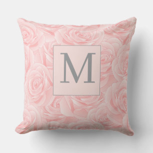 Elegante rosa Rose und monogrammatische Initiale Kissen