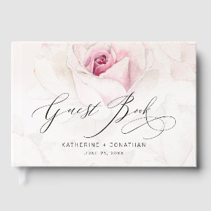 Elegante rosa Rose Wasserfarbe Blumenschrift Hochz Gästebuch
