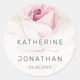 Elegante rosa Rose Wasserfarbe Blumenschrift Hochz Runder Aufkleber