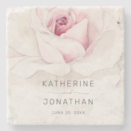 Elegante rosa Rose Wasserfarbe Blumenschrift Hochz Steinuntersetzer