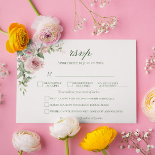 Elegante Rosa Rose Wedding RSVP Card   Menüwahl Karte