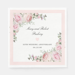 Elegante rosa Rosen-Blumen-50. Hochzeitstag Serviette
