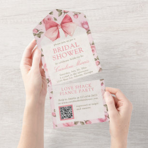 Elegante rosa Rosen-Braut-Party All In One Einladung