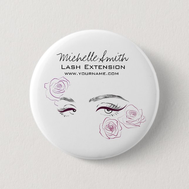 Elegante rosa Rosen Floral Aquarell Schönheitssalo Button (Vorderseite)