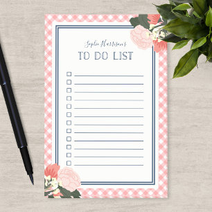 Elegante rosa Rosen Floral Gingham To-Do-Liste Post-it Klebezettel